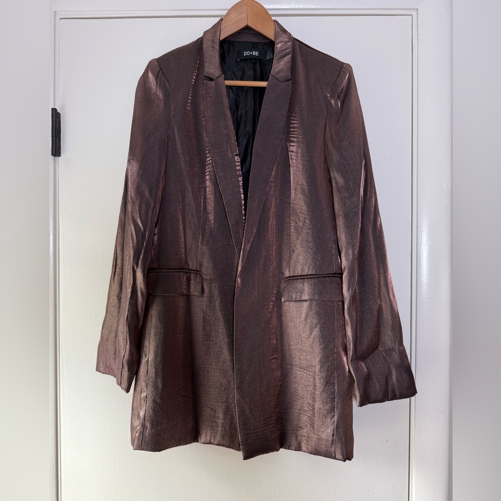 Do + Be Metallic Blazer Bronze Brown Longline Single Breasted Size Small